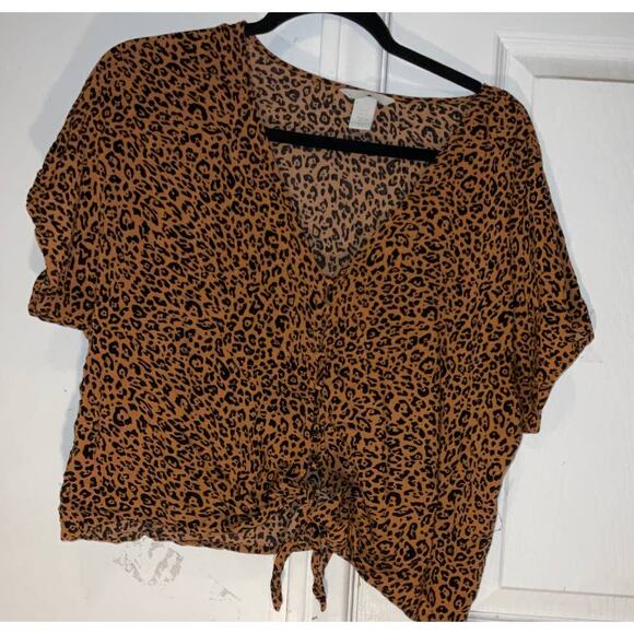H&M leopard  Print Tie Hem Blouse Size 10 - Picture 1 of 3
